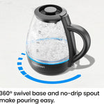 1L Electric Glass Kettle W/ LED Indicator Light, Automatic Shutoff - Black
