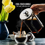 Glass Tea Maker with High Grade Removable Stainless Steel Infuser, 27 Ounce Teapot with Heat Tempered Borosilicate Glass and Silicone Handle, Compact Portable with Free Measuring Scoop, FGC27T