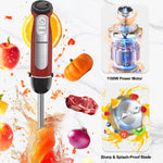 1100W Immersion Blender, 21-Speed Hand Blender with Turbo Mode, 5-In-1 Stick Blender for Smoothies, Baby Food, Soups, Purees, Red