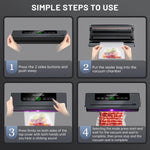 Vacuum Sealer Machine, Automatic Vacuum Sealer for Food with 10 Bags, Built-In Cutter, Dry & Moist Modes, LED Indicator, Easy to Clean, Compact Design for Sous Vide & Food Storage (Gray)