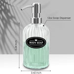 12 Oz Clear Glass Soap Dispenser with 304 Stainless Steel Pump, Refillable Hand Soap Dispenser for Bathroom Kitchen 2 Pack (Silver)
