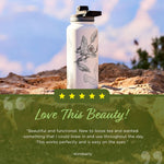 Himalayan Tea Tumbler - Travel Bottle with Tea Infuser for Loose Leaf Tea or Iced Coffee - 32Oz, White-Etched - Double-Walled Insulated Bottle - Keeps Drinks Hot & Cold for Hours