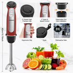 1100W Immersion Blender, 21-Speed Hand Blender with Turbo Mode, 5-In-1 Stick Blender for Smoothies, Baby Food, Soups, Purees, Red