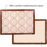Silicone Baking Mat Set, 2 Pack Non-Stick Silicon Liner for Bake Pans & Rolling with Measurements, Heat Resistant Cookie Sheets for Macaroon/Pastry, 16" X 11.5", Brown)