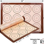 Silicone Baking Mat Set, 2 Pack Non-Stick Silicon Liner for Bake Pans & Rolling with Measurements, Heat Resistant Cookie Sheets for Macaroon/Pastry, 16" X 11.5", Brown)