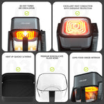 Air Fryer for Countertop, 2‑In‑1 Glass Air Fryer & Grill Pan Combo, 4.2 QT + 1.3 QT, Air Fryer Non Toxic, Digital Presets, Healthy Cooking, Non‑Stick, Multi‑Function for Griddle & Baking