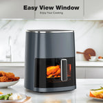 Air Fryer 6 Quart Capacity with Window Square Air Fryer 12-In-1 Air Fry, Roast, Reheat, Dehydrate, Bake, Steam with 400F Grey