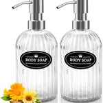 12 Oz Clear Glass Soap Dispenser with 304 Stainless Steel Pump, Refillable Hand Soap Dispenser for Bathroom Kitchen 2 Pack (Silver)