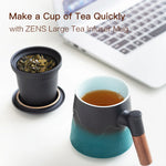 Tea Cup with Infuser and Lid, 13.5Oz Rosewood Handle Embossed Ceramic Tea Mug for Loose Leaf Tea Gifts, Gradient Green.