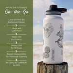Himalayan Tea Tumbler - Travel Bottle with Tea Infuser for Loose Leaf Tea or Iced Coffee - 32Oz, White-Etched - Double-Walled Insulated Bottle - Keeps Drinks Hot & Cold for Hours