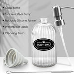12 Oz Clear Glass Soap Dispenser with 304 Stainless Steel Pump, Refillable Hand Soap Dispenser for Bathroom Kitchen 2 Pack (Silver)