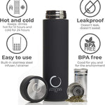 Thermos with Infuser for Hot and Cold Infusions, Coffee and Fruit-Infused Water - Stainless Steel - Tea Infuser Bottle - Leakproof Travel Mug with Filter - 15Oz - Black