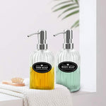 12 Oz Clear Glass Soap Dispenser with 304 Stainless Steel Pump, Refillable Hand Soap Dispenser for Bathroom Kitchen 2 Pack (Silver)